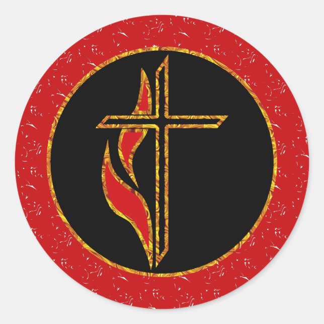 Kreuz und Flamme Runder Aufkleber (Vorderseite)