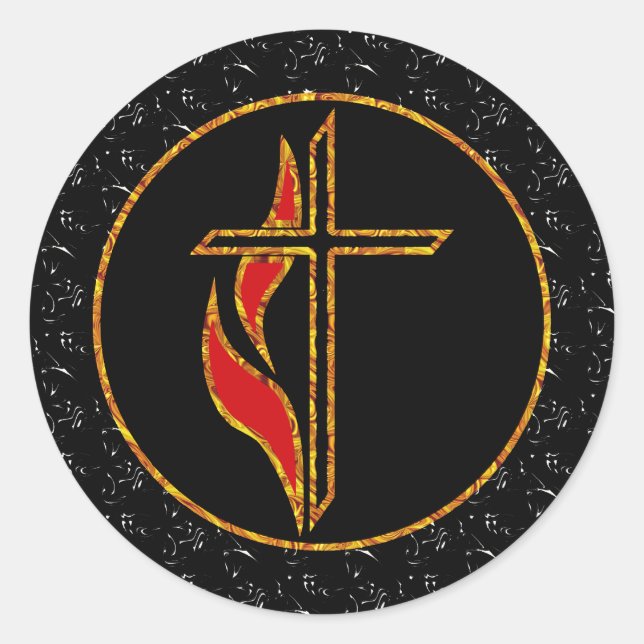 Kreuz und Flamme Runder Aufkleber (Vorderseite)