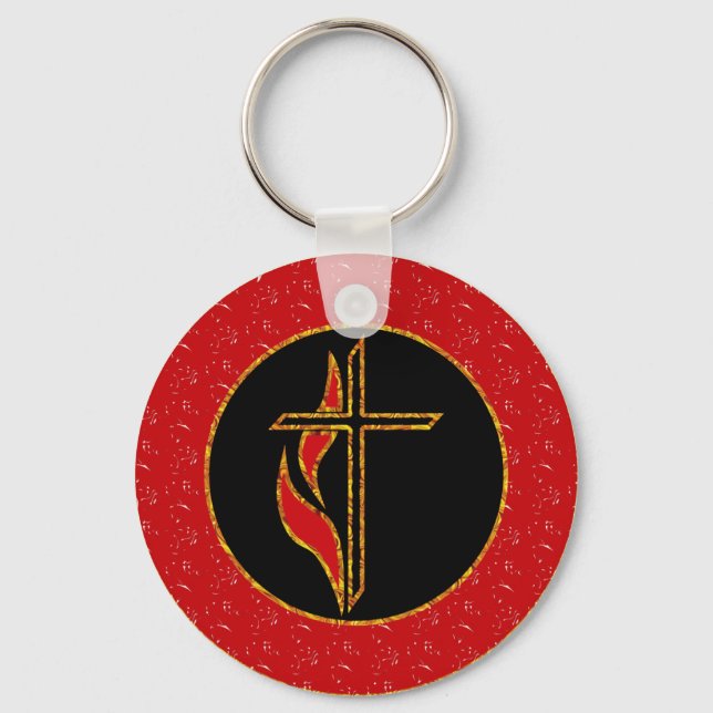 Kreuz und Flamme Schlüsselanhänger (Vorderseite)