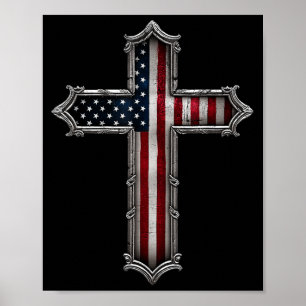 Kreuz USA-Flagge Christlich Religiös Us Amerika Gl Poster