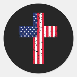 Kreuz USA-Flagge Christlich Religiös Us Amerika Gl Runder Aufkleber
