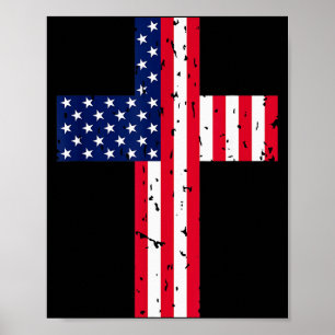 Kreuz USA-Flagge Christlich Religiös USA Amerika G Poster