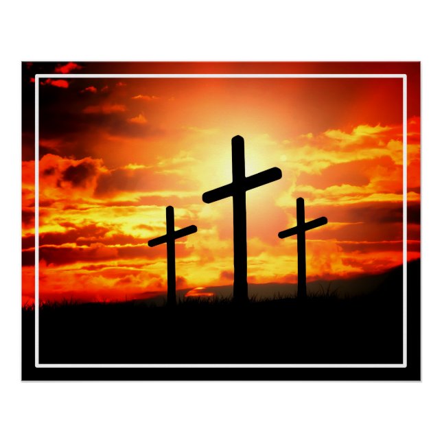 Kreuze, Silhouetten mit Sonnenuntergang Poster (Vorderseite)