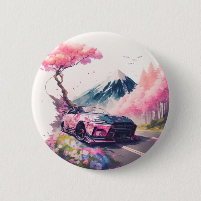 Kreuzfahrt durch Cherry Blossom Landschaft Button (Vorderseite)