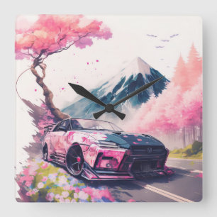 Kreuzfahrt durch Cherry Blossom Landschaft Quadratische Wanduhr