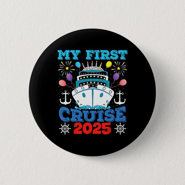 Kreuzfahrt Familienurlaub T-Shirt Schiff Ankerplat Button (Vorderseite)