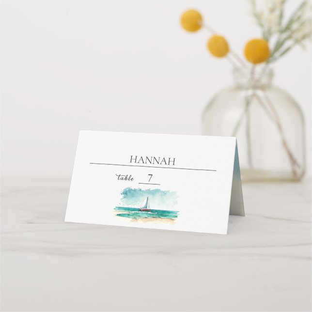 Kreuzfahrt Hochzeit, moderne minimalistische Aquar Platzkarte (Rückseite)
