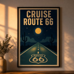 Kreuzfahrt Route 66 Mitternacht Litho Poster
