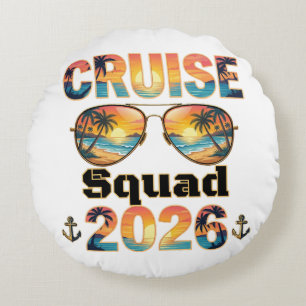 Kreuzfahrt-Truppe 2026 - Retro Sonnenuntergang Rundes Kissen