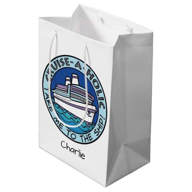 Kreuzfahrtgeschenk-individuelle Name-Tasche Mittlere Geschenktüte (Rückseite Schrägansicht)
