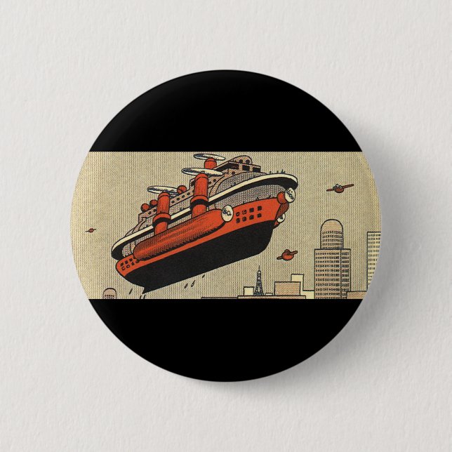 Kreuzfahrthubschrauber für Vintage Science Fiction Button (Vorderseite)