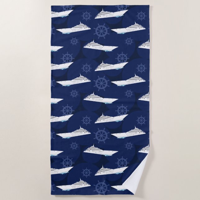Kreuzfahrtschiff Nautical Blue White Muster Strandtuch (Vorderseite)