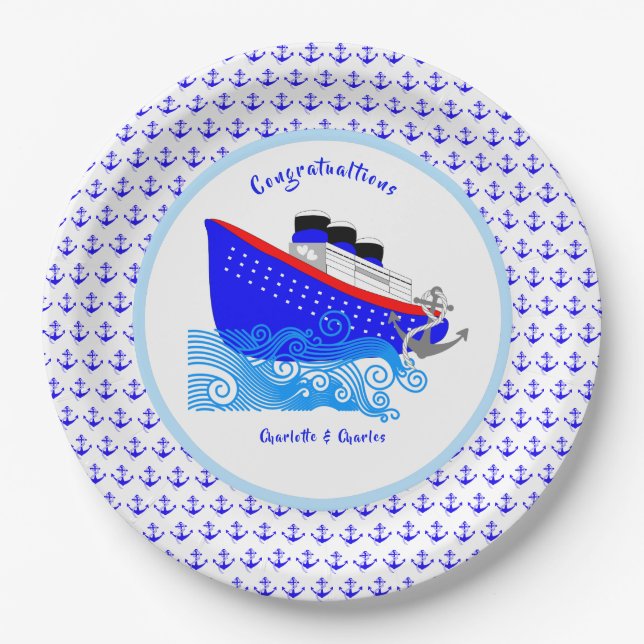Kreuzfahrtschiff Nautical Personalisiert Pappteller (Vorderseite)