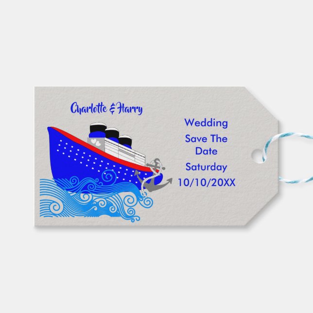 Kreuzfahrtschiff Nautische Hochzeit speichern das  Geschenkanhänger (Vorderseite (Horizontal))
