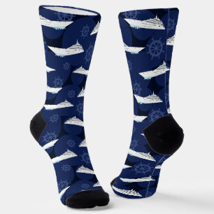 Kreuzfahrtschiff Navy Blue and White Sailing Socken