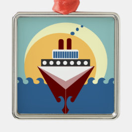 Kreuzfahrtschiff Sonnenaufgang Silberner Gerahmter Ornament Aus Metall