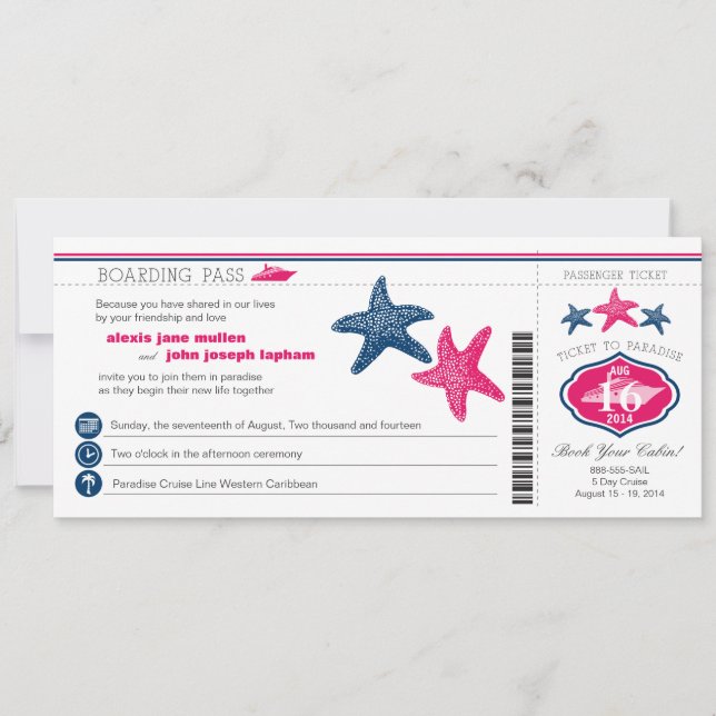 Kreuzfahrtschiff Starfish Boarding Hochzeit Einladung (Vorderseite)