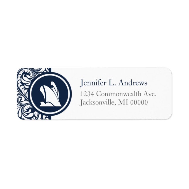 Kreuzfahrtschiff Theme Navy Damask Adressmarken (Vorne)