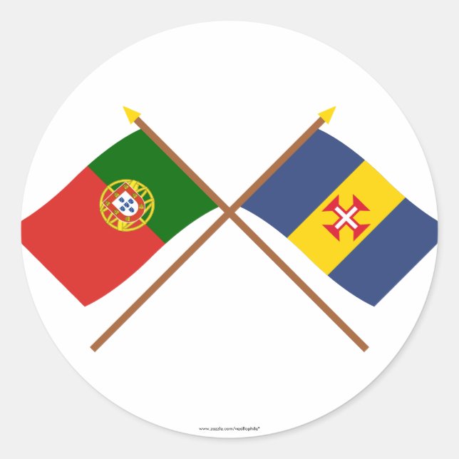 Kreuzflaggen Portugals und Madeiras Runder Aufkleber (Vorderseite)