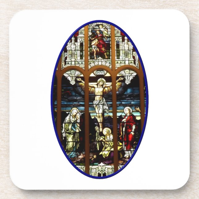 Kreuzigung des Jesus-Buntglasfensters Untersetzer (Vorderseite)