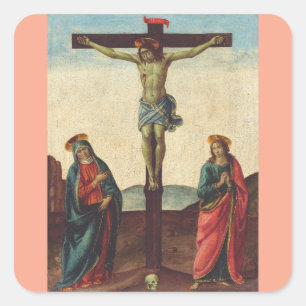 Kreuzigung Jesu durch Cosimo Rosselli Quadratischer Aufkleber
