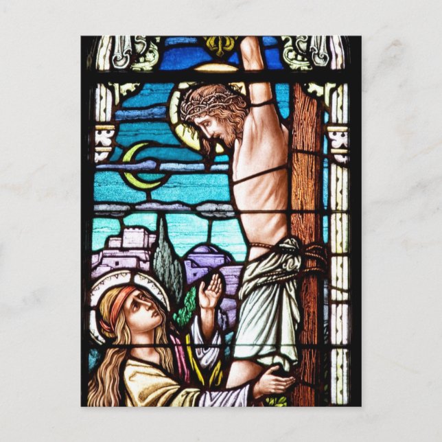 Kreuzigung Jesu - festgehaltenes Glasfenster Postkarte (Vorderseite)