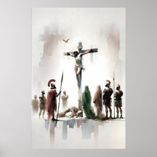 Kreuzigung Jesu Minimalistische Wasserfarbe Bibel Poster