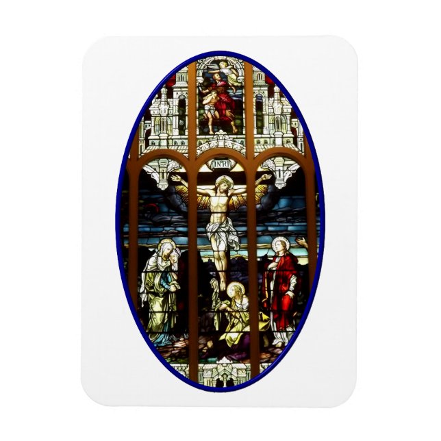 Kreuzigung mit einem gefärbten Glasfenster Jesu Magnet (Vertikal)