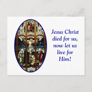 Kreuzigung mit einem gefärbten Glasfenster Jesu Postkarte