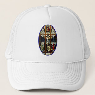 Kreuzigung mit einem gefärbten Glasfenster Jesu Truckerkappe