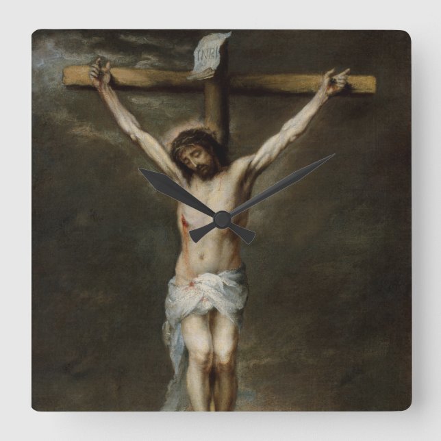 Kreuzigung mit Jesus-Wall-Uhr Quadratische Wanduhr (Vorderseite)