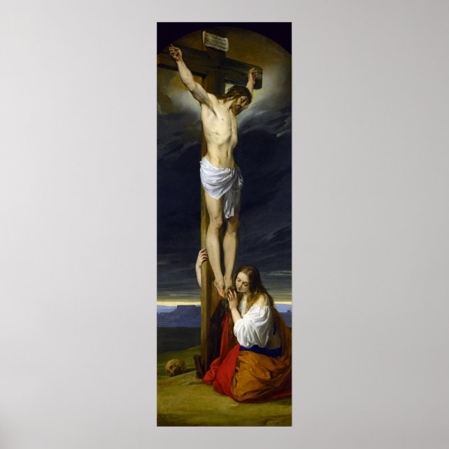 Kreuzigung mit Mary Magdalene Kneeling von Hayez Poster (Vorne)