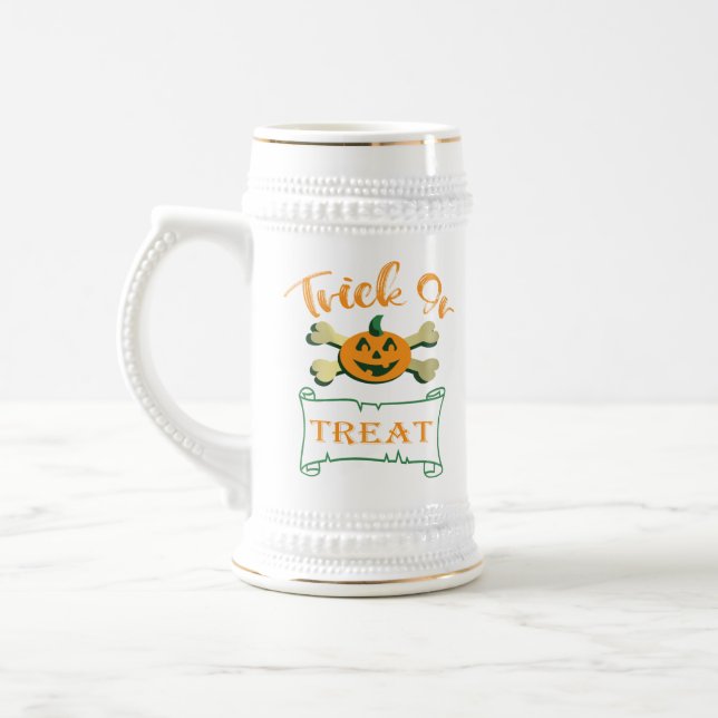 Kreuzknochen Halloween-Kürbis zu Trick oder zu Gas Bierglas (Links)