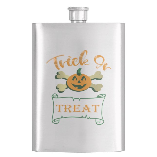 Kreuzknochen Halloween-Kürbis zu Trick oder zu Gas Flachmann (Vorderseite)