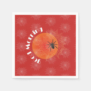 Kreuzspinne im Netz mit Tautropfen wie Perlen Serviette