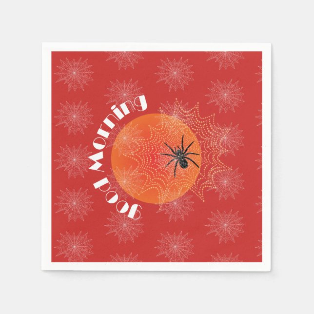 Kreuzspinne im Netz mit Tautropfen wie Perlen Serviette (Vorderseite)