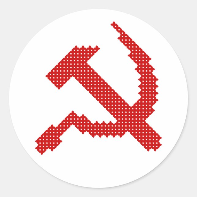 Kreuzstich-Design für Rothammer und Sichel-Symbol Runder Aufkleber (Vorderseite)