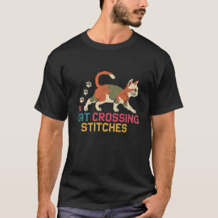 Kreuzstich-Enthusiasten Katzenstickerei T-Shirt