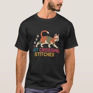 Kreuzstich-Enthusiasten Katzenstickerei T-Shirt