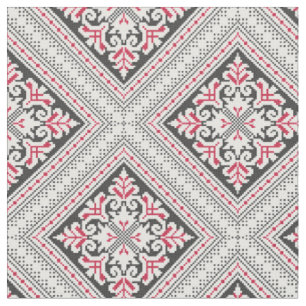 Kreuzstich. Ethnisch-rotes und schwarzes Dekor Stoff