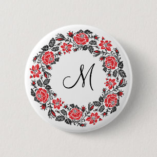 Kreuzstich-Rote Rosen Circle Monogram Button