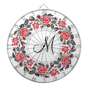 Kreuzstich-Rote Rosen Circle Monogram Dartscheibe