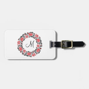 Kreuzstich-Rote Rosen Circle Monogram Gepäckanhänger