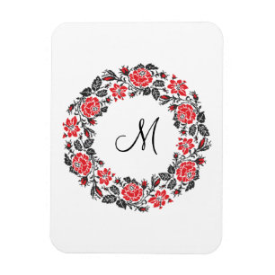 Kreuzstich-Rote Rosen Circle Monogram Magnet