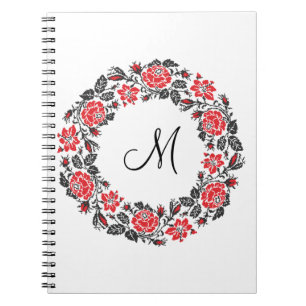 Kreuzstich-Rote Rosen Circle Monogram Notizblock