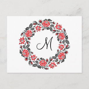 Kreuzstich-Rote Rosen Circle Monogram Postkarte