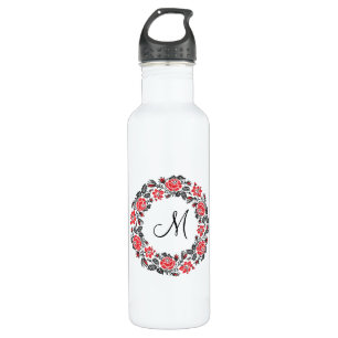Kreuzstich-Rote Rosen Circle Monogram Trinkflasche