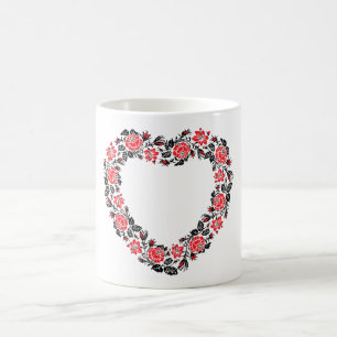 Kreuzstich-Valentinstag-Herzstück des Blume-Symbol Kaffeetasse