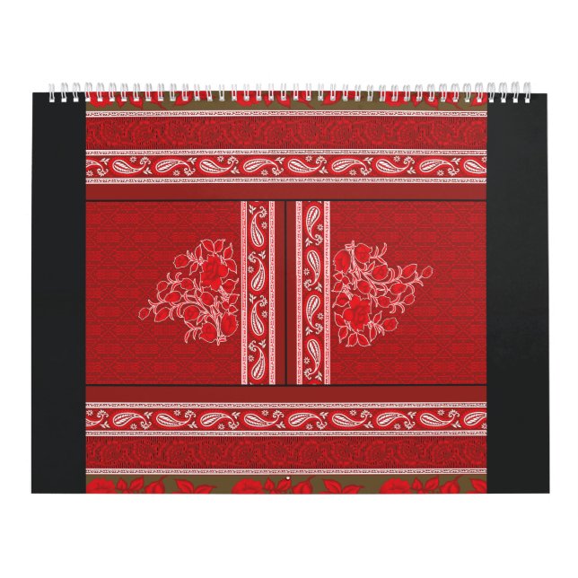 Kreuzstickermuster mit roten Blume und Reben Kalender (Titelbild)
