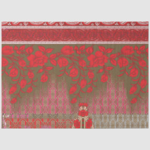 Kreuzstickermuster mit roten Blume und Reben Seidenpapier